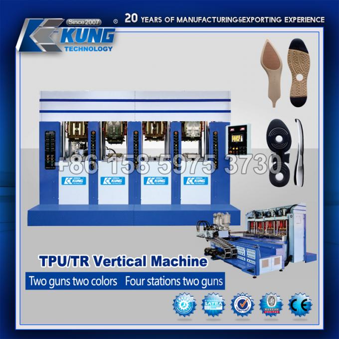 TPU TR Vertical Plastic Sole Injection Molding Machine Four Stations Two Guns 0
